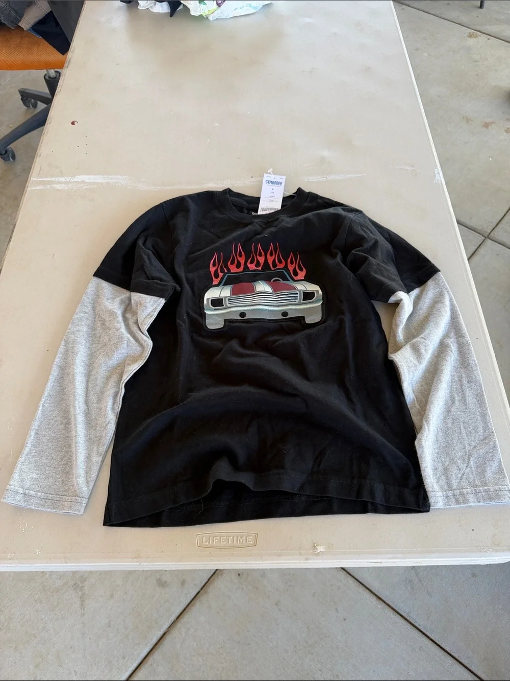 NWT Gymboree Black & Gray Long-Sleeve Tee with Car and Red Flame Graphic